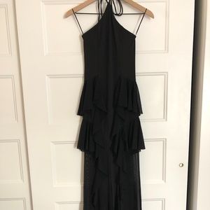 Kiki Riki ruffled halter neck evening dress